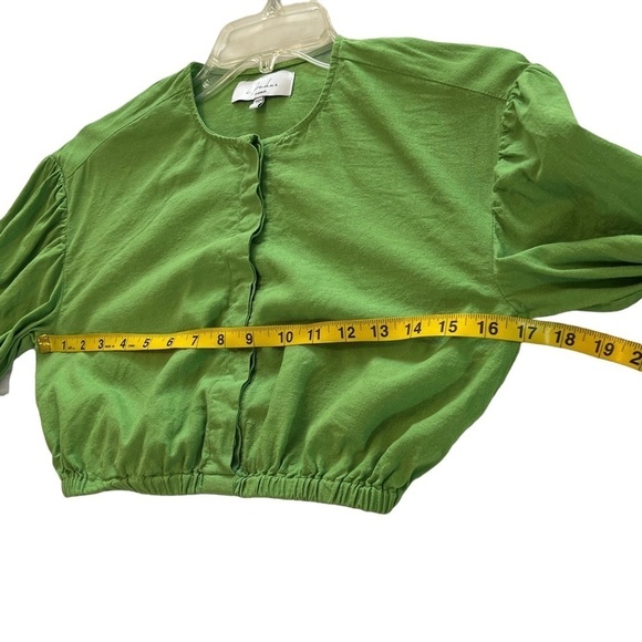 L'Acadamie The Vera Blouse Linen Blend Long Sleeve Cropped Top XS Lime Green - Picture 7 of 15